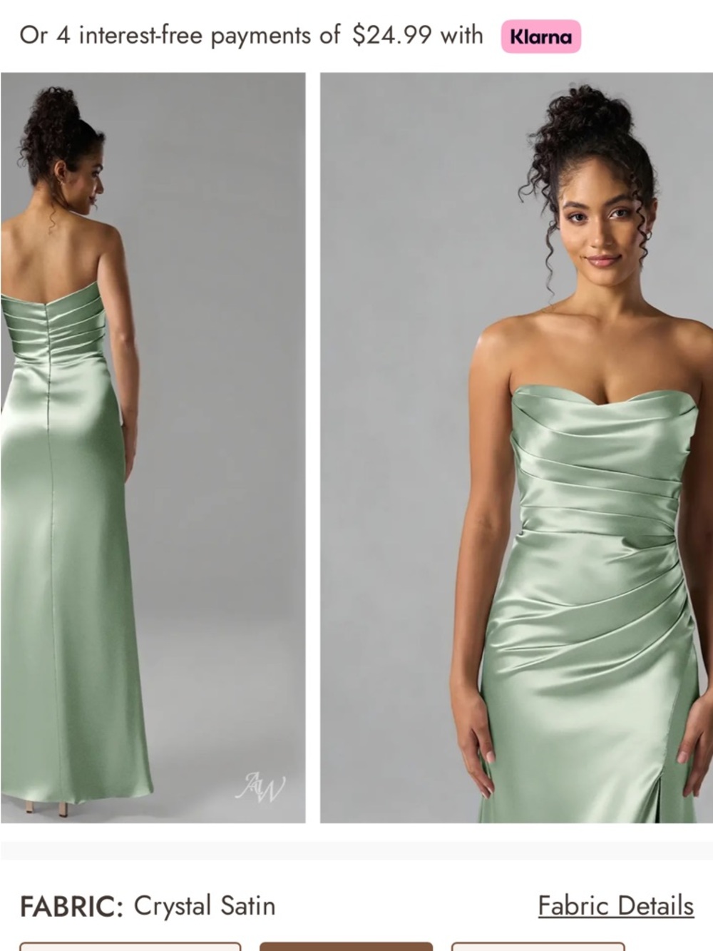 Strapless Crystal Satin Dress in Sage Green